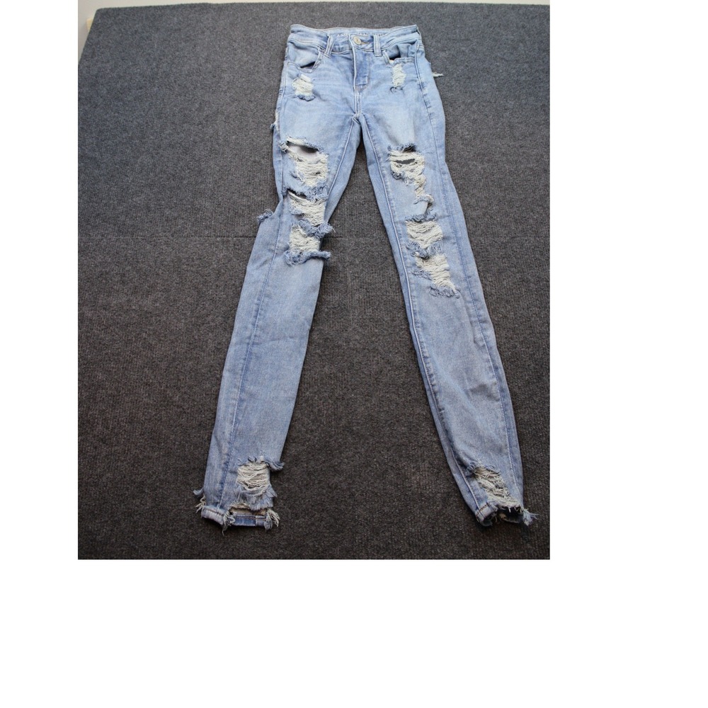 American Eagle Ne(x)t Level Stretch Hi-Rise Jegging Light Wash Distressed 000 R